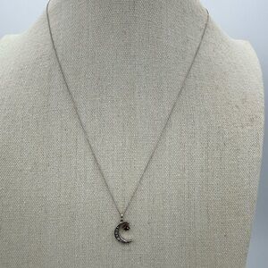 Bridge Diamond 1/10 CTW Diamond Crescent Moon Star Necklace Sterling Silver